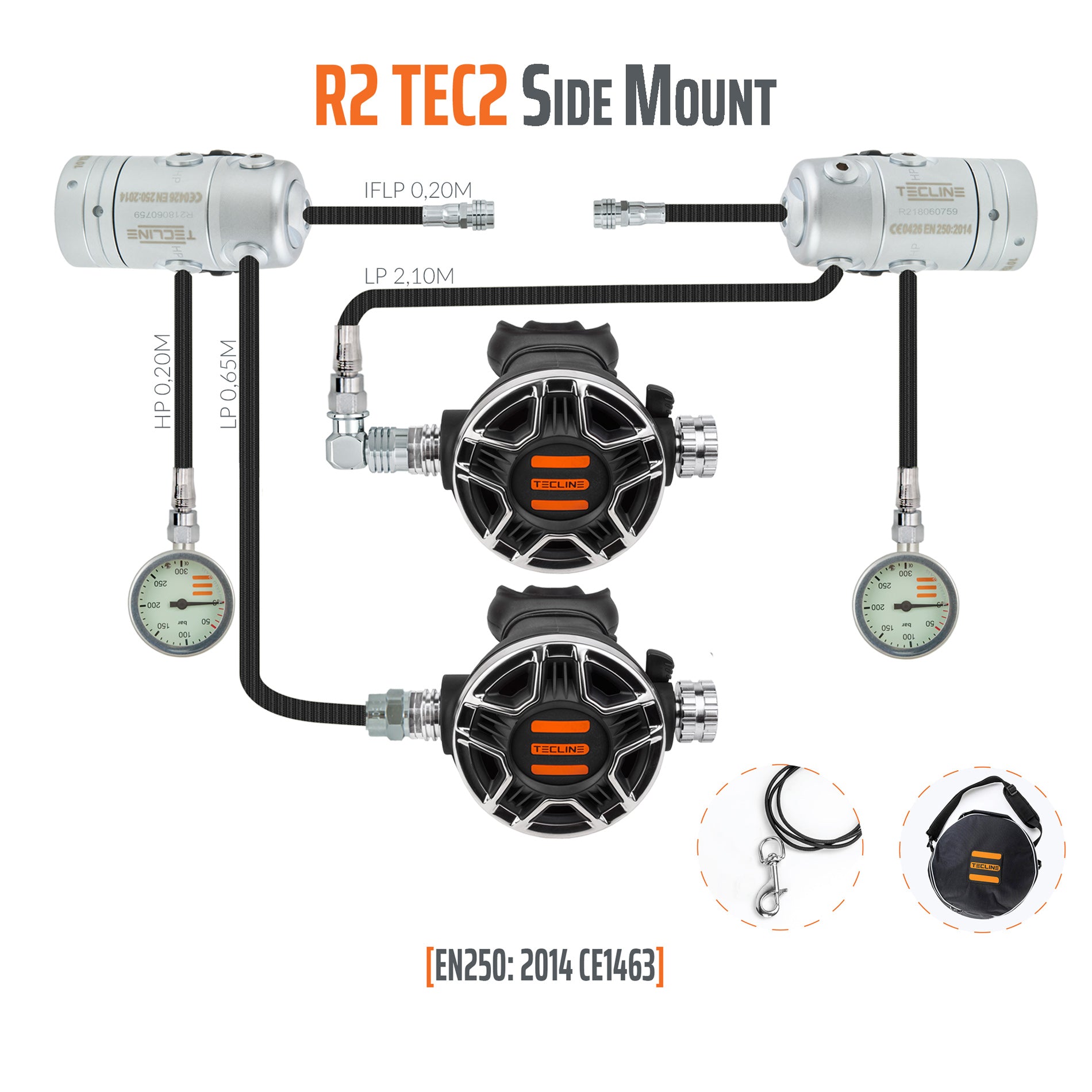 Tecline R2 TEC2 Sidemount Regulator Set